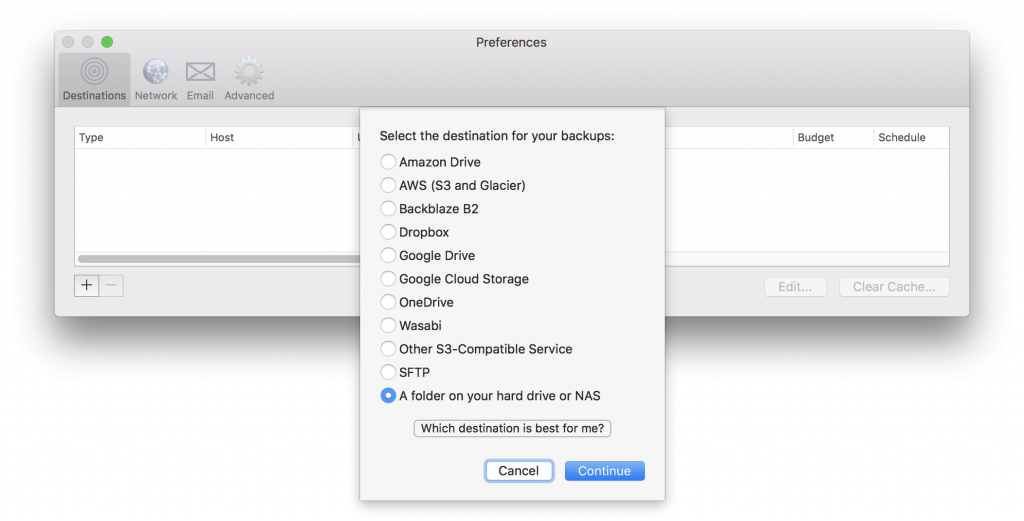 Add local-folder backup destination to Arq